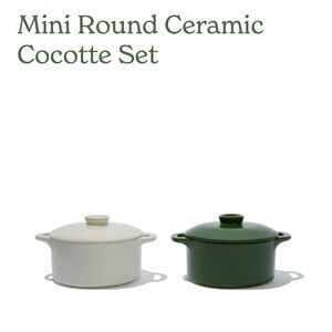 Brocc Your Body Mini Round Ceramic Cocotte Set - White and Green